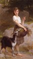 junges Mädchen mit Ziege und Blumen Akademischer Realismus Mädchen Emile Munier